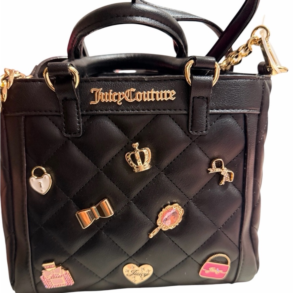 Juicy Couture Black Quilted Satchel with Gold Accents
